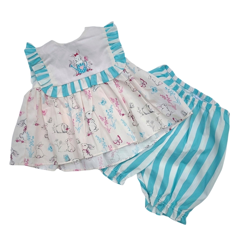 Pastourelle by Pippa & Julie | Two Piece Set Garden Bunny Stripe Cotton 12M